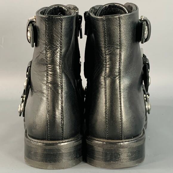 MAJE Size 9 Black Leather Studded Belted Side Zipper Military Ankle Boots - Picture 2 of 8